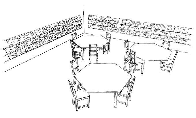 tridimensional exhibition space organization proposal, in scale